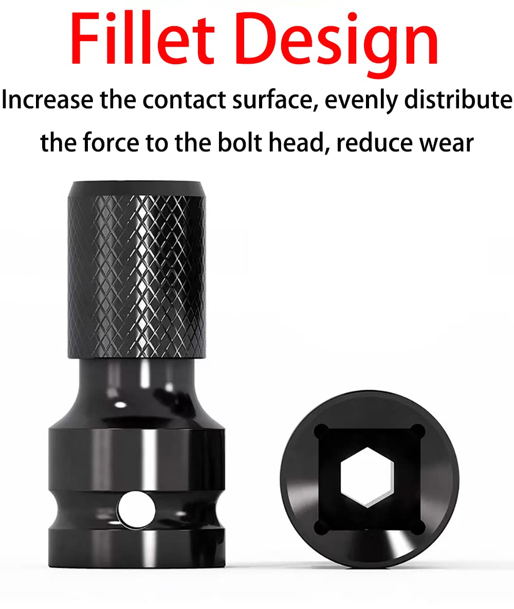 2PCS 1/2 inch Square Drive to 1/4 inch Hex Female Socket Adapter Converter Chuck Adapter for Impact Air,Wrench Adapter Square Drive drill bit holder - Image 3