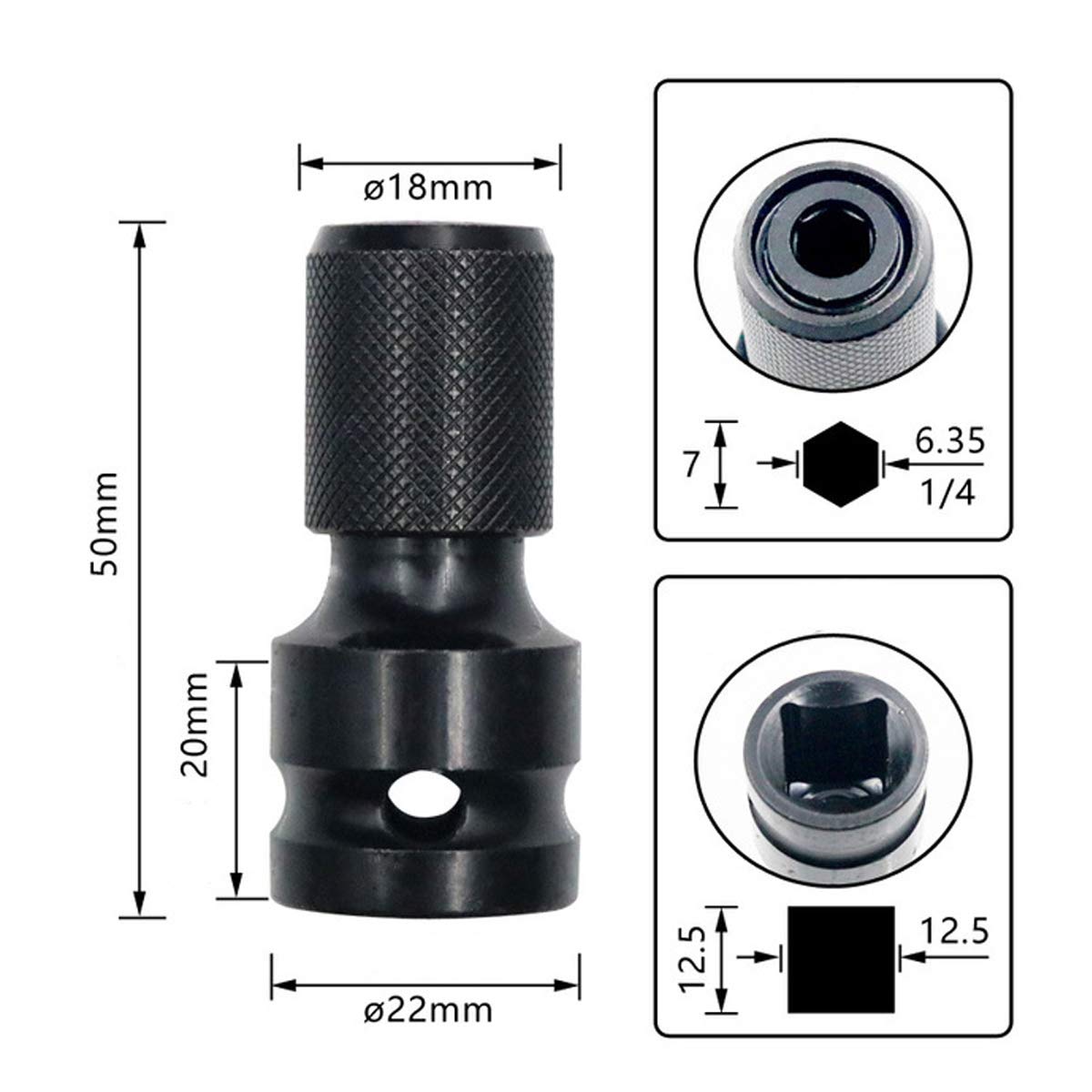 2PCS 1/2 inch Square Drive to 1/4 inch Hex Female Socket Adapter Converter Chuck Adapter for Impact Air,Wrench Adapter Square Drive drill bit holder - Image 2