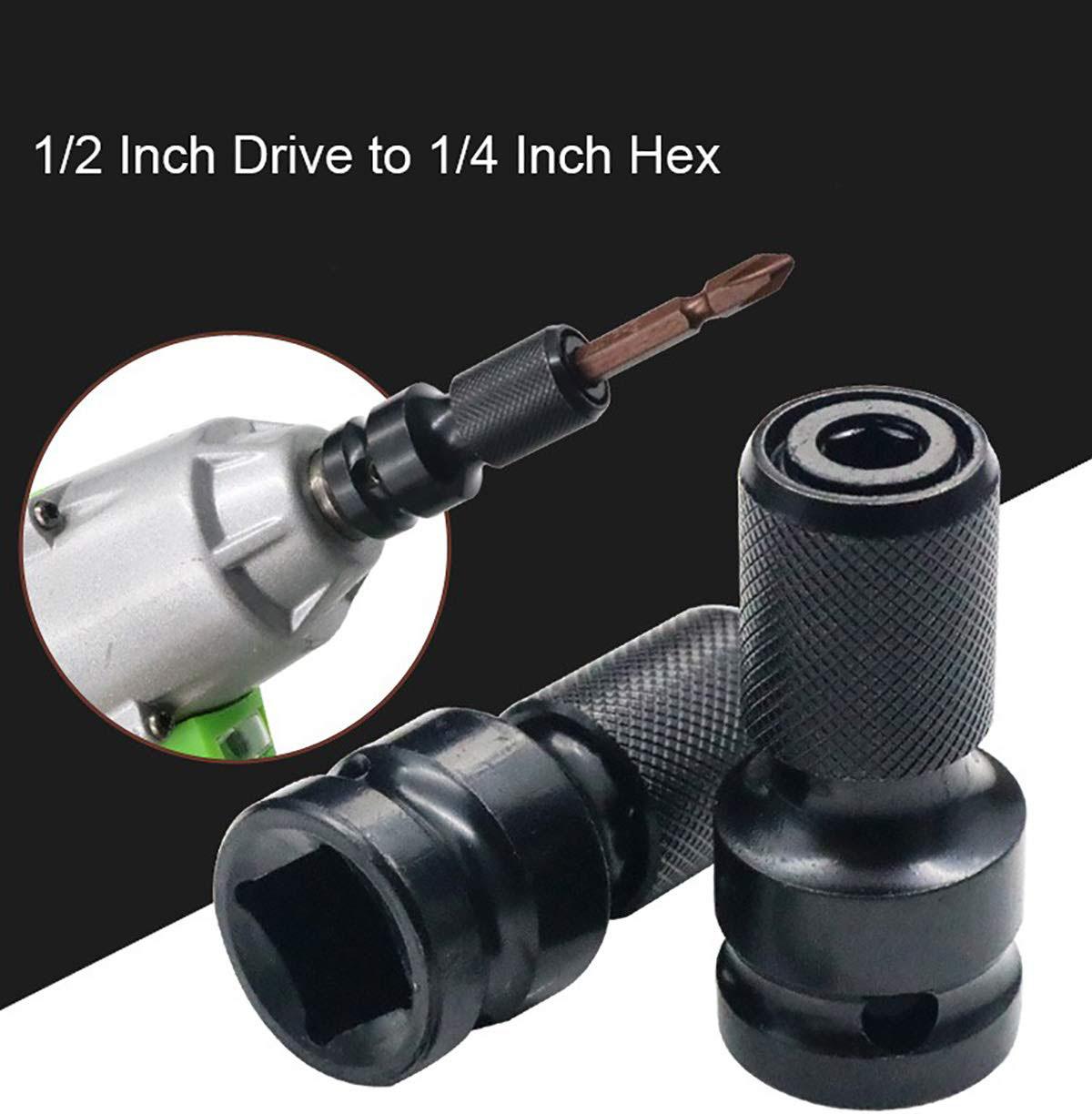 2PCS 1/2 inch Square Drive to 1/4 inch Hex Female Socket Adapter Converter Chuck Adapter for Impact Air,Wrench Adapter Square Drive drill bit holder - Image 6